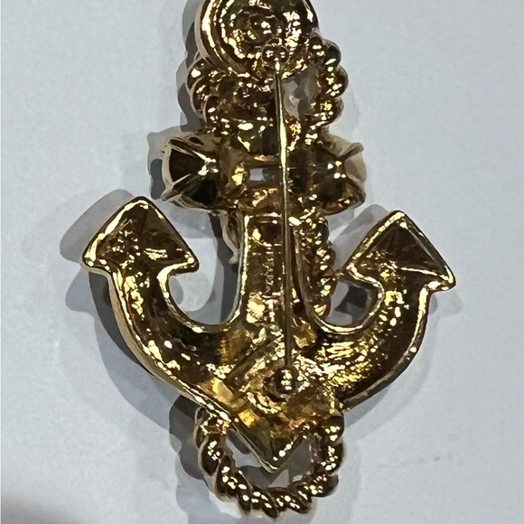 Vintage Trafari Jewelry Enamel and Rhinestone Anchor Brooch - Picture 3 of 4